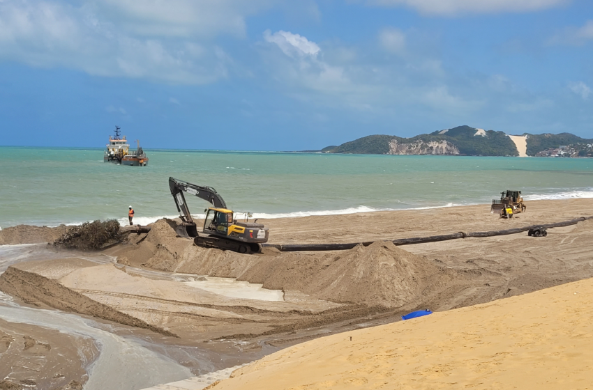  Obra da engorda da Praia de Ponta Negra ultrapassa 50% de execução, diz Prefeitura